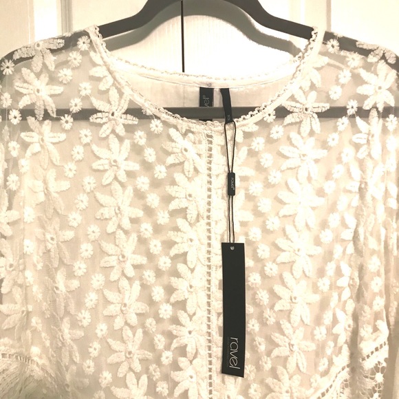 NWT White Flower Cotton Fringe Beach Swim Cover - Picture 2 of 4